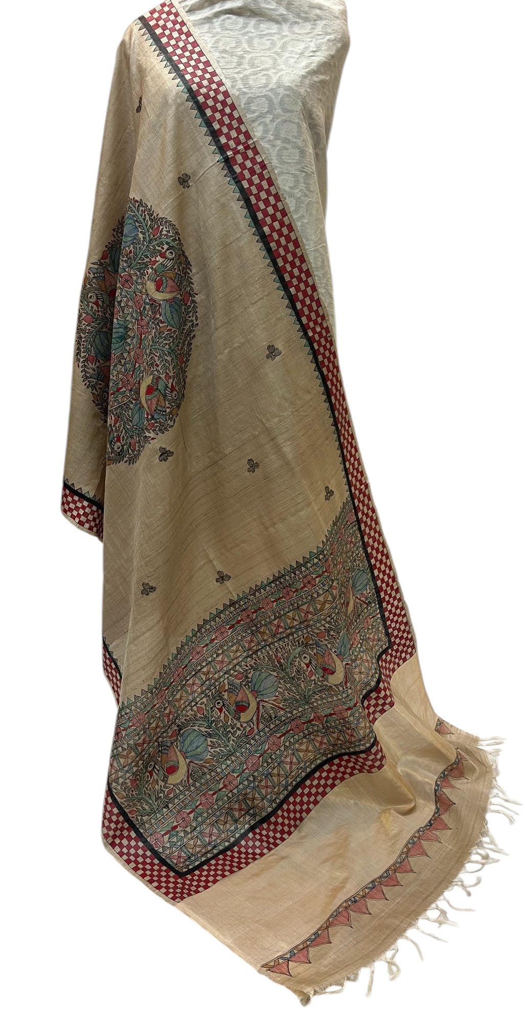 Hand-Painted Madhubani on Desi Tussar Silk Dupatta